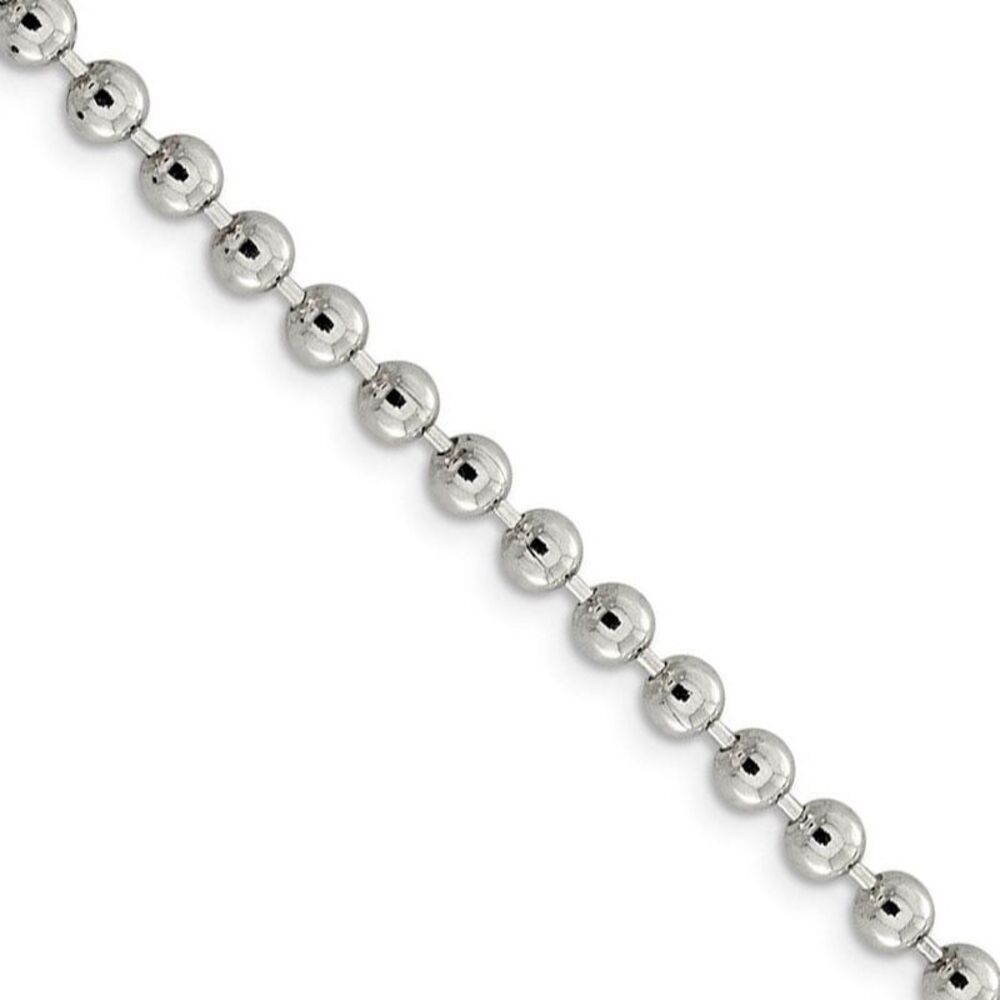 4mm Sterling Silver, Solid Beaded Chain Necklace, 24 Inch